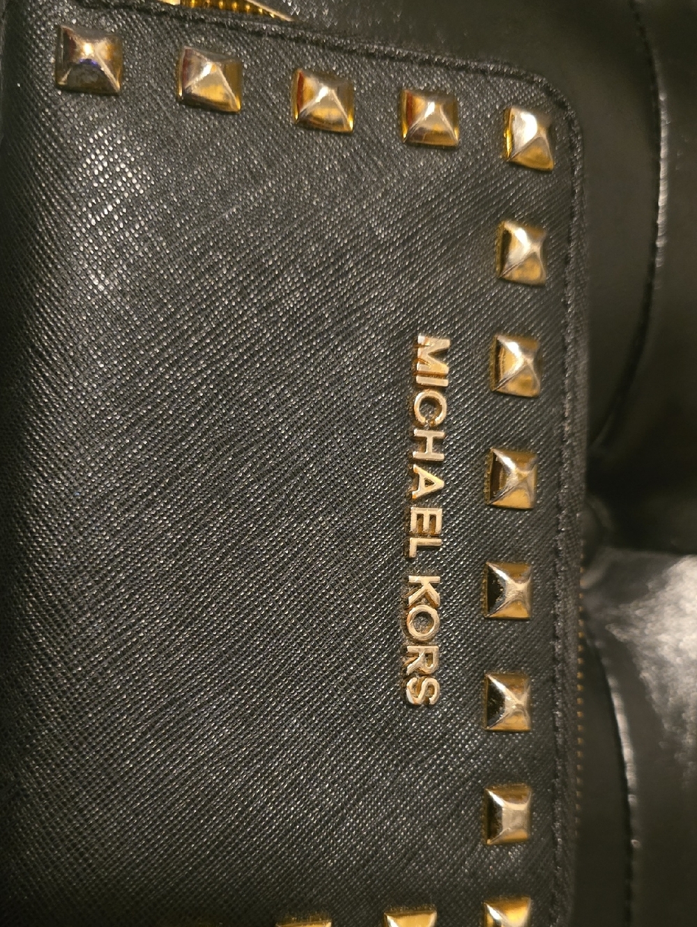 Michael Kors Black Leather Wallet with Gold Stud Accents